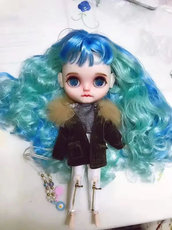 Обнаженная индивидуальная кукла Blyth Голубые вьющиеся волосы|Куклы| |
