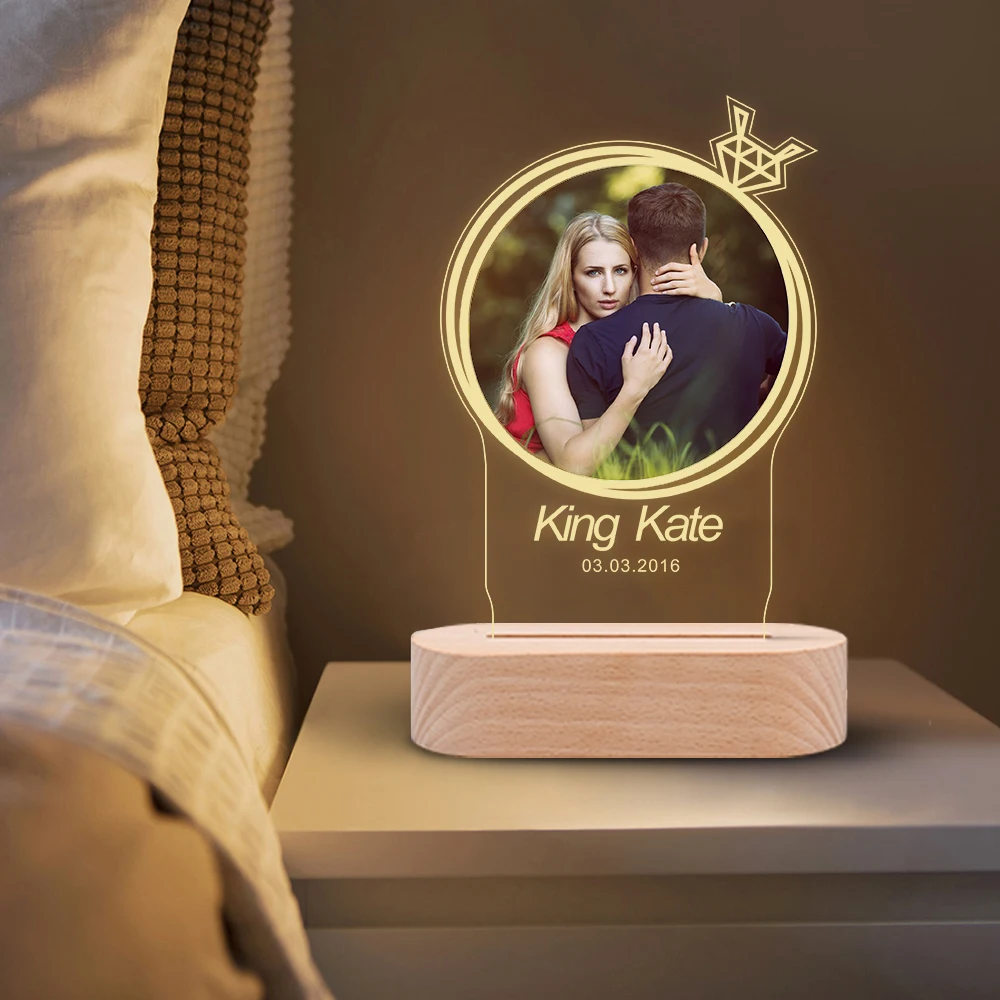 Пользовательская фоторамка USB светильник кой креативная деревянная основа