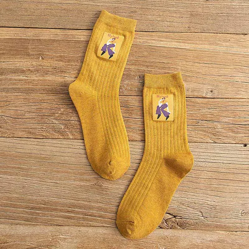 

Cotton Women Long Socks 2020 Autumn Breathable Deodorant Winter New Cute Cartoon Fashion Brief Wild Trend Motion Socks Women