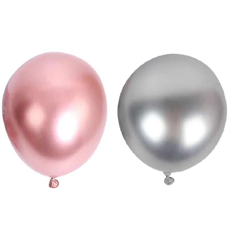 

100Pcs 10 Inch Metallic Latex Balloons Thick Chrome Glossy Metal Pearl Balloon Globos Rose Gold & Silver