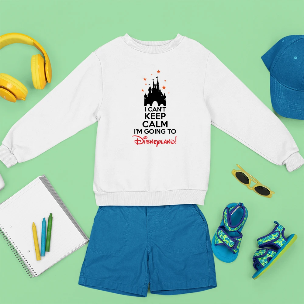 

I CAN'T KEEP CALM I'M GOING TO Disneyland Hoodie for Kids Funny Disney Harajuku Unisex Clothes Brand Baby Top White Sweatshirt
