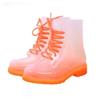 women rain boots mature lace up waterproof anti slip lady shoes transparent candy color ankle outdoor girls wading galoshes new
