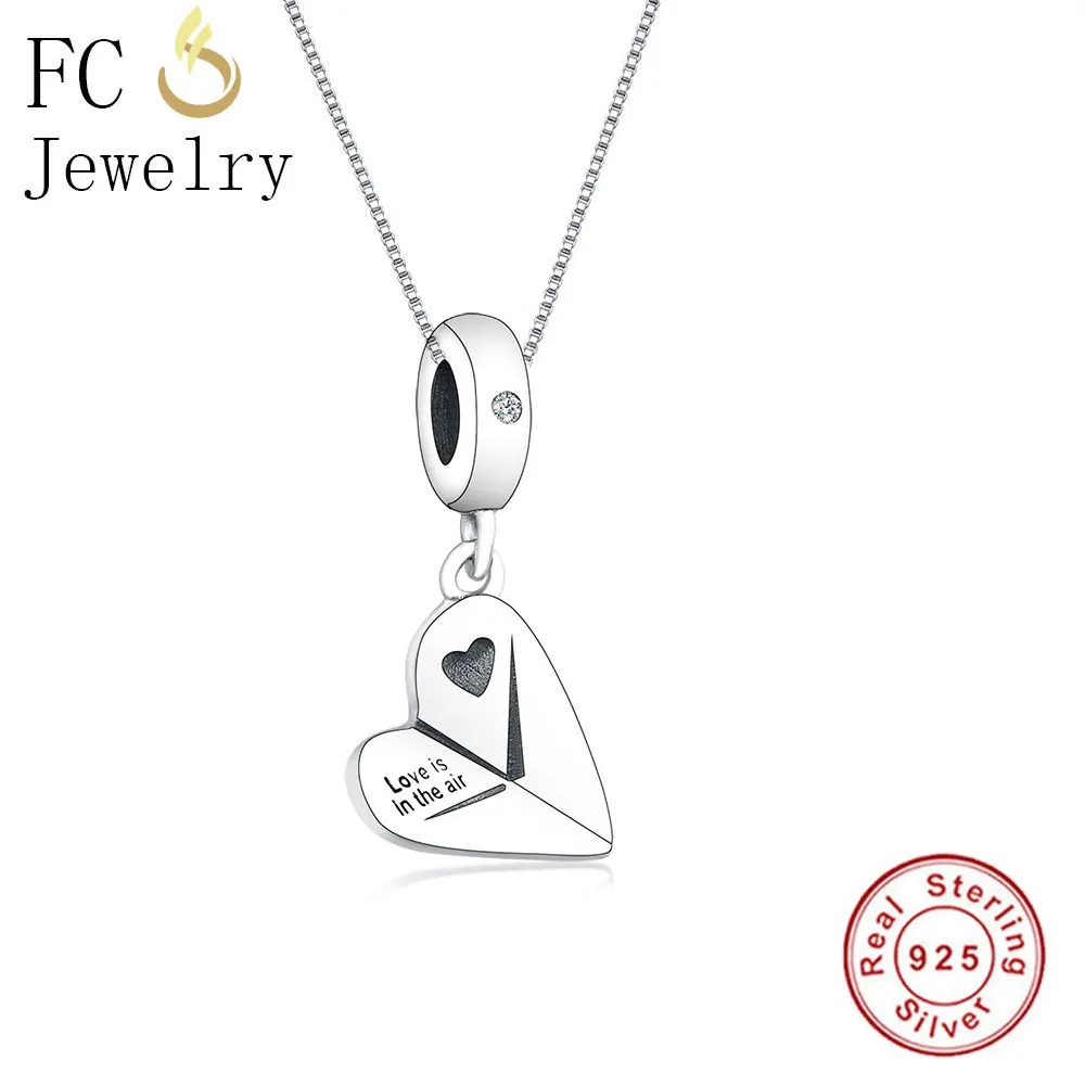 

FC Jewelry 925 Silver Paper Plane Airplane Heart Enraved Letter Statement Pendant Necklace Women Choker For Lover Collar Chain