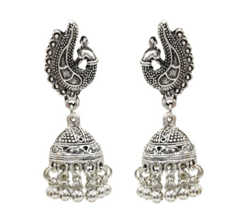 Индийские окисленные серебряные Висячие серьги для женщин Boho Jhumka резной цветок жемчуг бусина Эффектные серьги ювелирные изделия из турецкой турки - Окраска металла: C