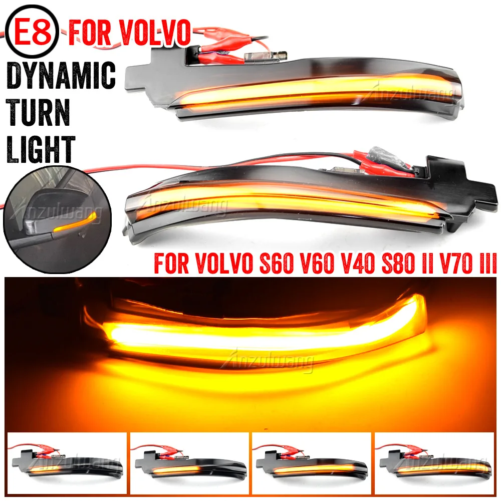 

2Pcs Dynamic Turn Signal Lamps Daytime Running Lights Side Mirror Indicator For VOLVO S60 V60 XC60 S80 V40 V70