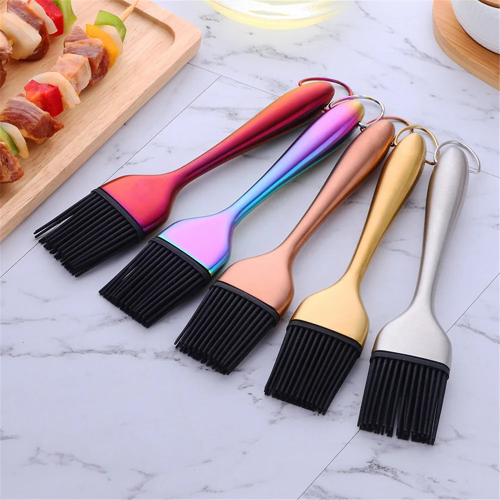 

Stainless Steel Handle Silicone Oil Brush Bbq Brush Butter Bake-ware Bread Basting Brush Kitchen Utensils Oil Brush For Grilling