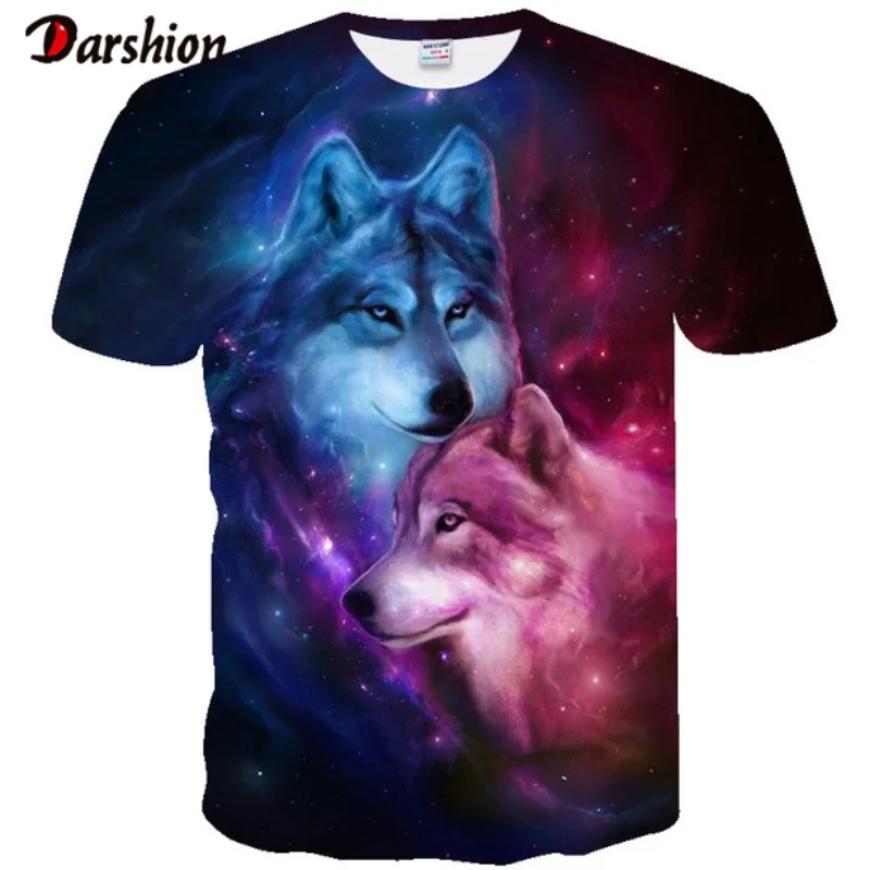 Мужская футболка с принтом Funny Wolf 3D Повседневная модная коротким рукавом и