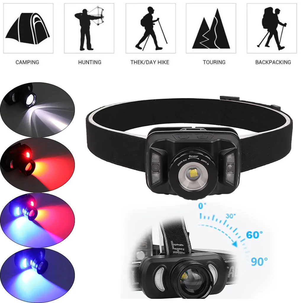 Светодиодный налобный фонарь XPE водонепроницаемый + красный синий | Освещение