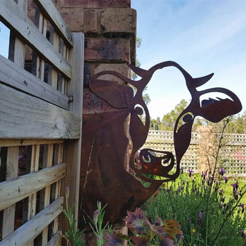 

Farm Peeping Cow Metal Art Silhouettes Garden Decoration Home Outdoor Backyard Yard Tree Wall Miniature Pendant Ornaments Decor