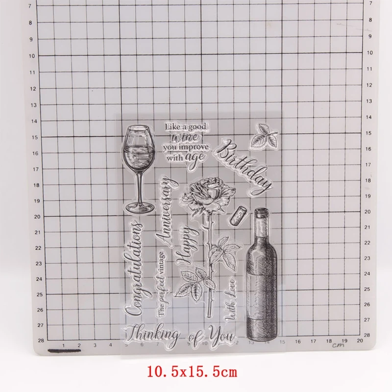 

1 Pcs Transparent Rose Wine Embossing Silicone Clear Stamp, DIY Stencil Clear Stamp Set for Scrapbooking Making