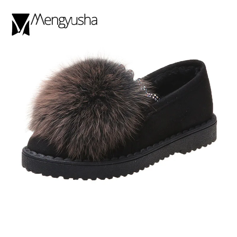 Мокасины женские с кроличьим мехом шикарные теплые плюшевые зимние туфли
