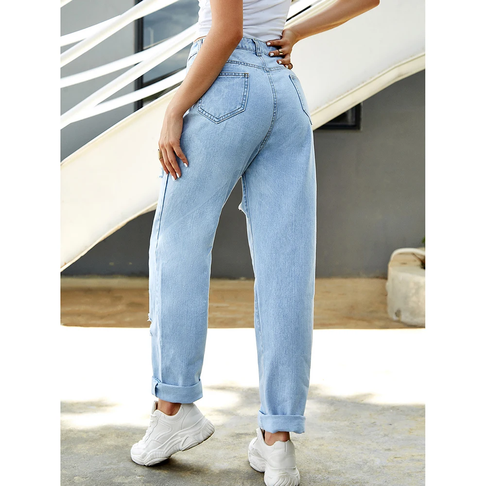 

treetwear Ripped Hole High Waist Jeans 2020 Women Pants Casual Straight Denim Vintage Jeans Bottom Skinny