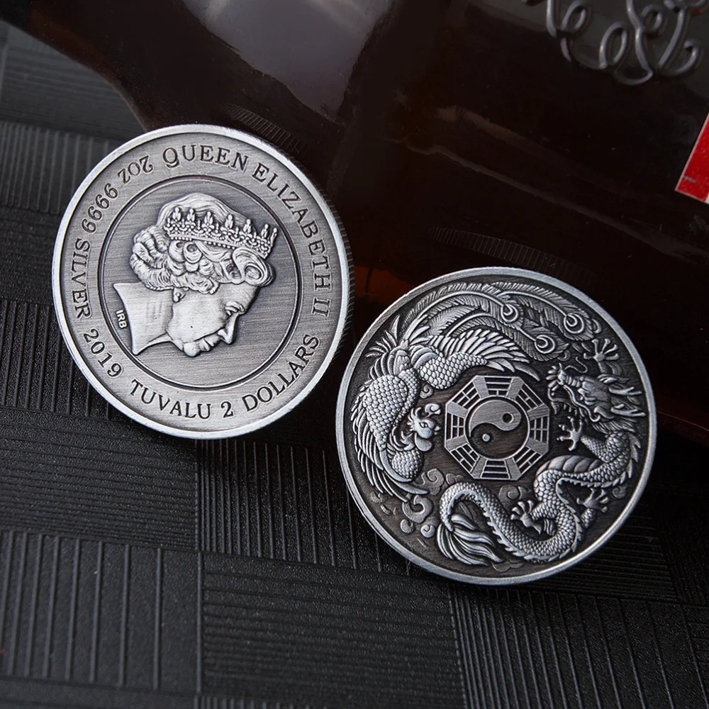 Памятная монета китайский счастливый Дракон и Феникс коллекция подарок