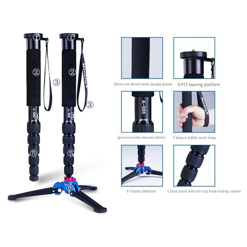 

MANBILY A-555 Aluminum Alloy Monopod 6-Section Portable Photography Unipod Stick for Canon Nikon Sony DSLR Cameras