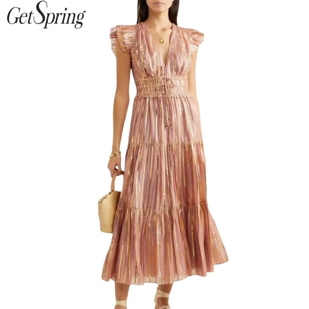 Getвесеннее женское платье с v образным вырезом и оборками без рукавов сексуальные