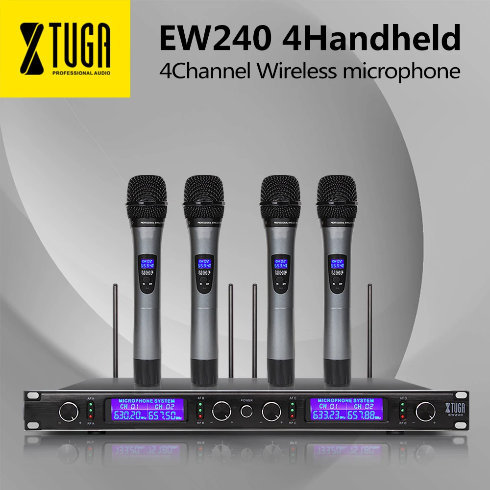 XTUGA Одежда высшего качества EW240 4 канала Беспроводной система микрофонов UHF караоке Системы беспроводные четыре ручной микрофон поясной дома Вечерние