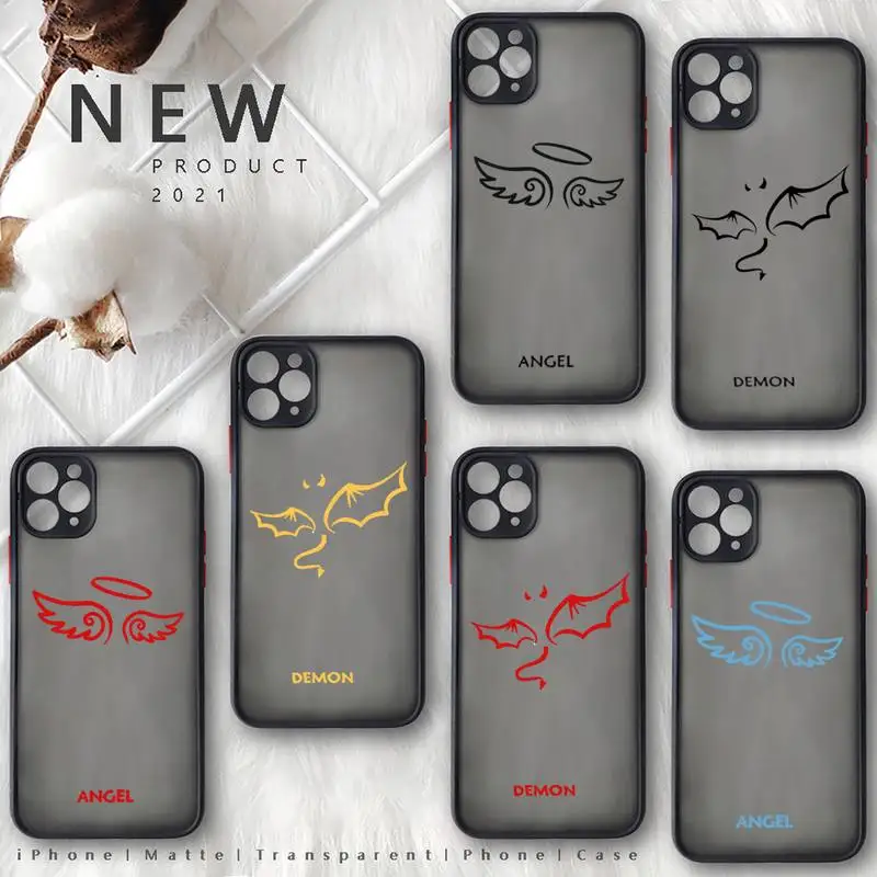 

Demon Angel Couple BFF Cartoon Phone Case black matte transparent For iPhone 7 8 x xs xr 11 12 pro plus mini max Clear Funda