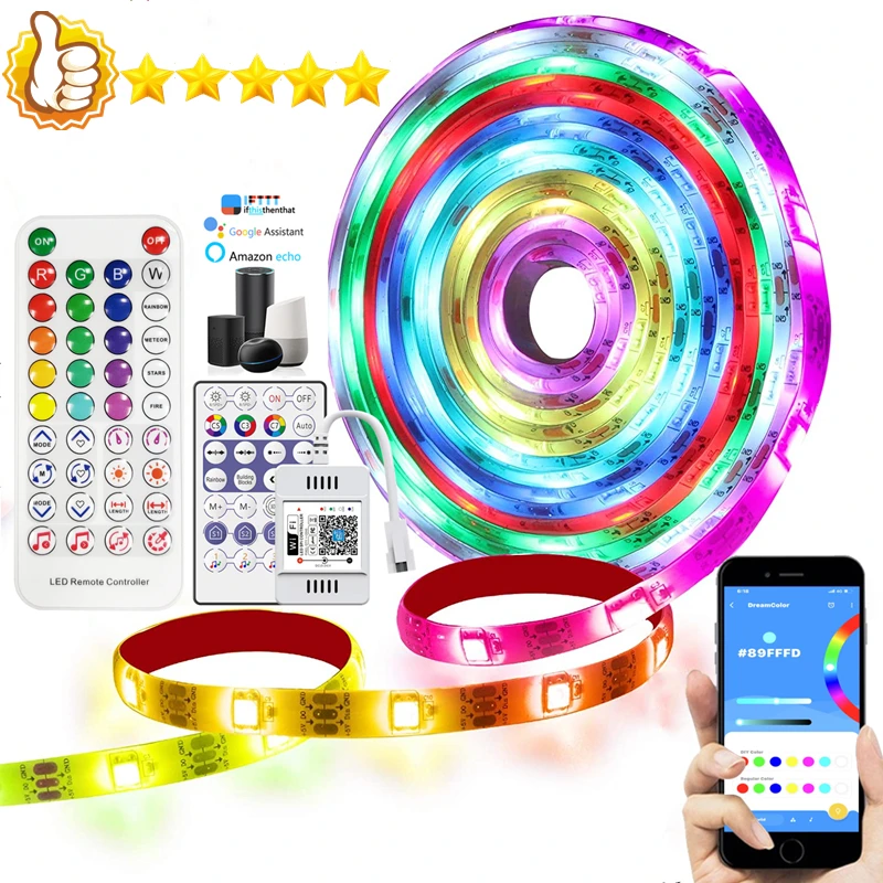 Светодиодная лента Rgbic Dreamcolor с поддержкой Bluetooth, Wi-Fi, 5050, WS2812B - изображение
