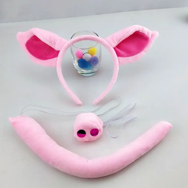 Супер Мягкая повязка на голову с ушками свиньи хвостик носа Хэллоуин головной