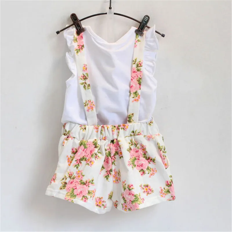 Girls clothing set summer fashion new two-piece gold crown T-shirt + pink flower bib suit cute kids clothes sets | Мать и ребенок