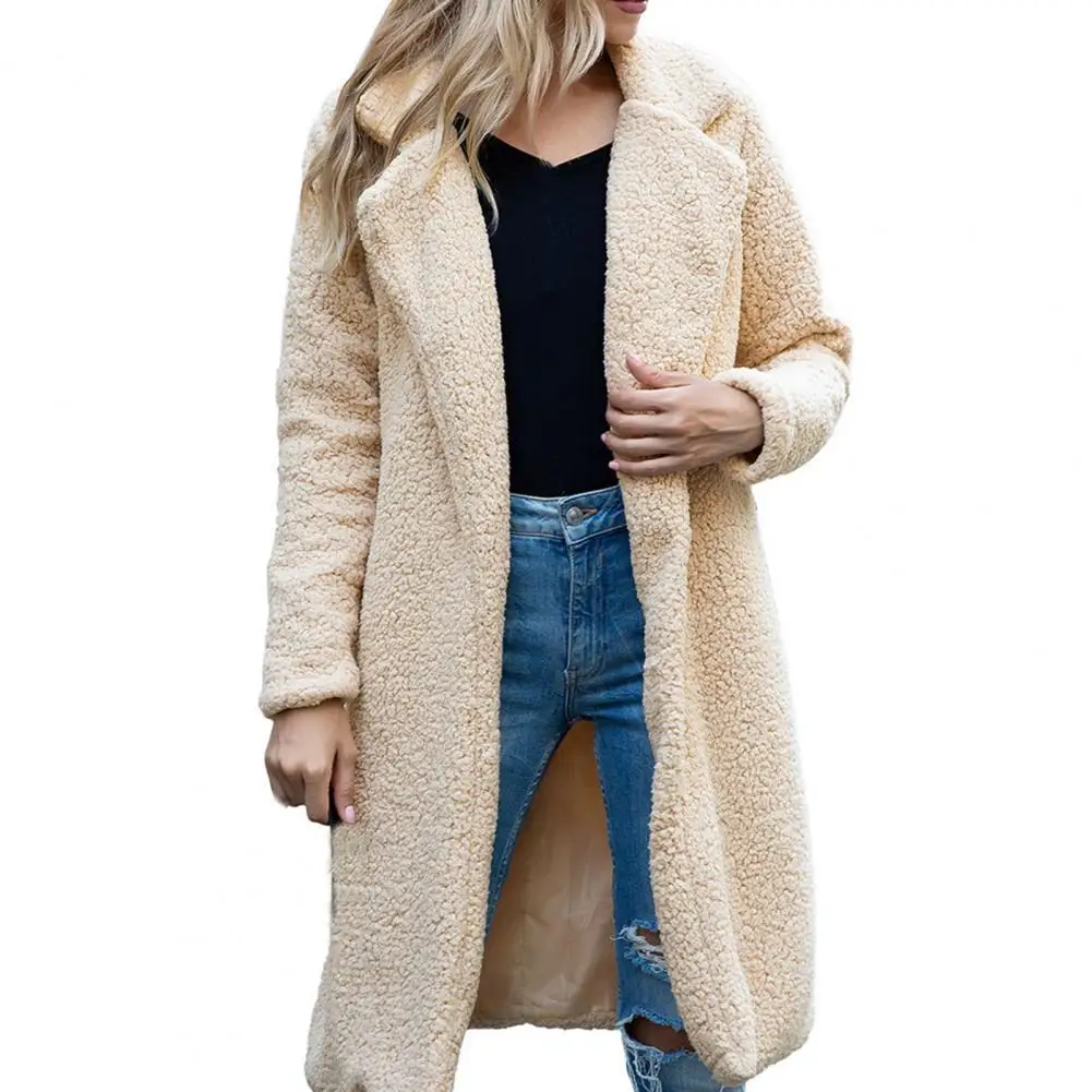 

Women Coat Solid Color Turn-down Collar Cashmere Warm Winter Jacket for Daily Wear куртка зимняя женская manteau femme