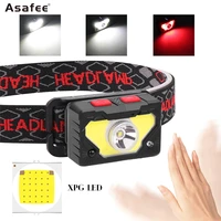 asafee rechargeable flashlight xpgcob led type c usb 400 lumen 6 modes ipx4 waterproof head lamp for outdoor camping running