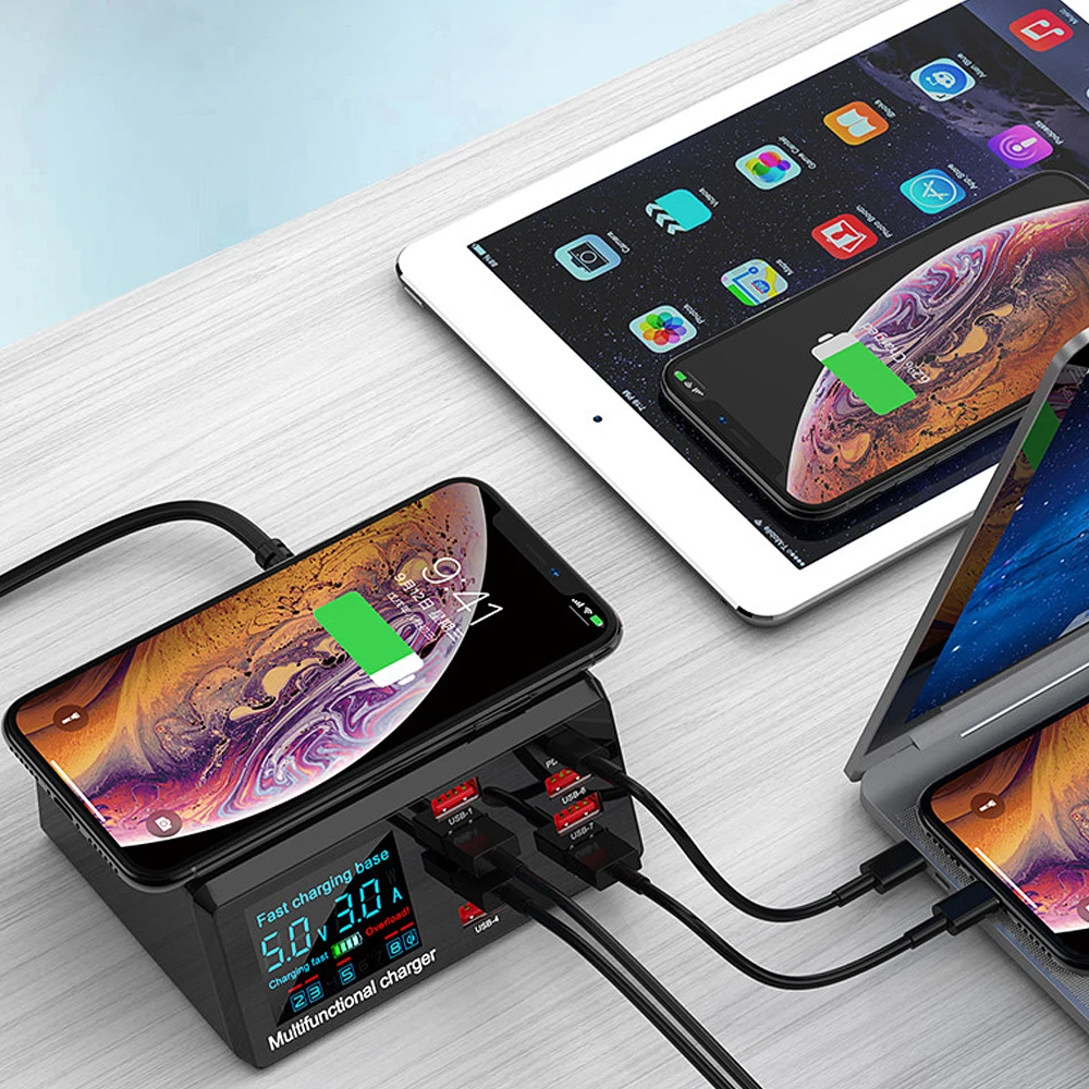 

X9 8 Port Wireless USB Charger Quick Charge PD+QC3.0+USB Port Charge Station with LED Display for Phone/Laptop/Tablet EU USPlug