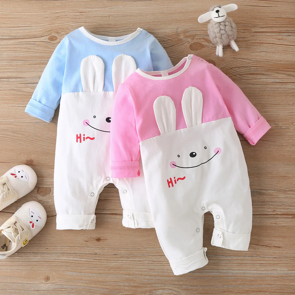 

3-24M Newborn Infant Baby Boys Girls Clothes Romper Cartoon Bunny Ears Print Long Sleeve Jumpsuit Outfits Set детская одежда L*