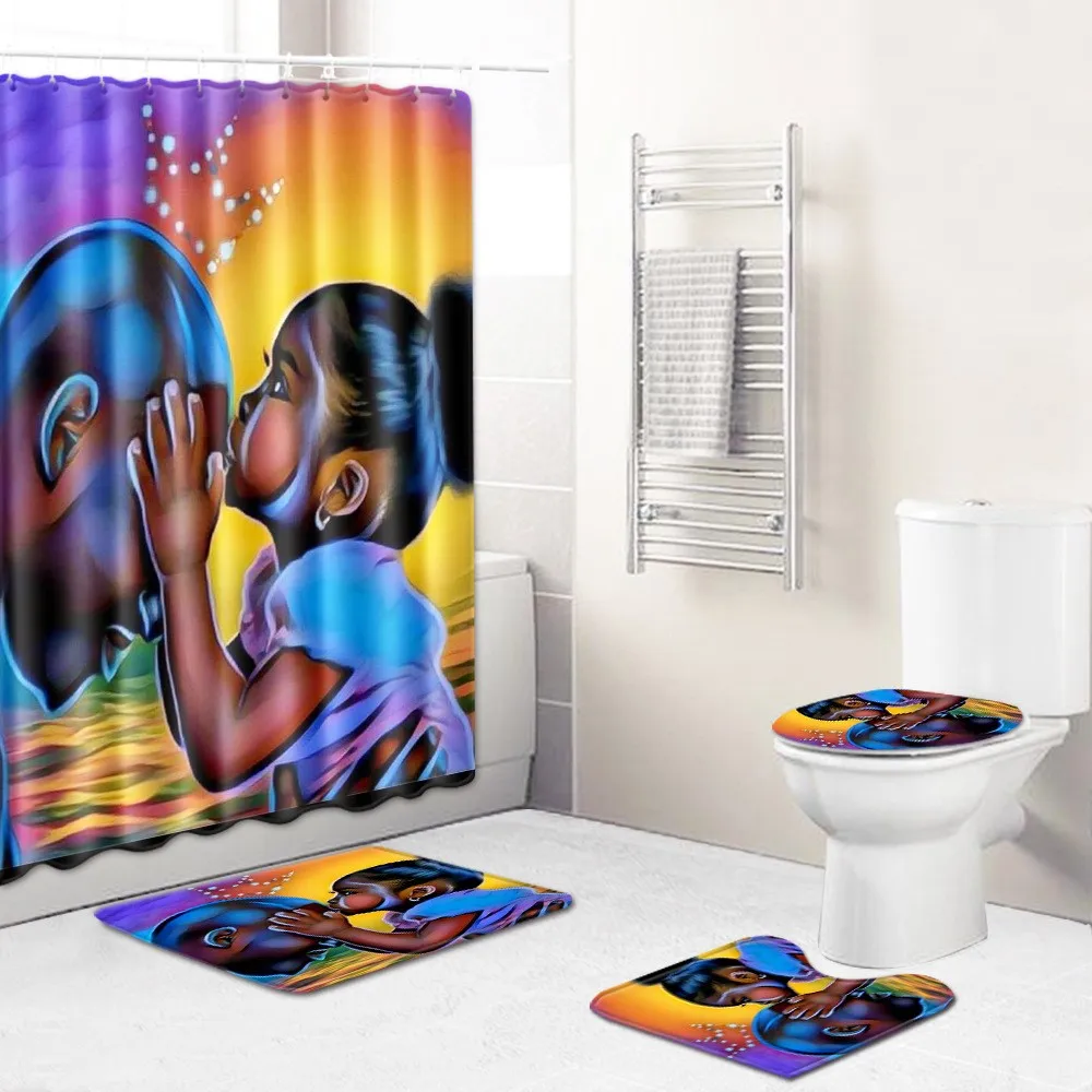 Personalized African American Women Beauty Sexy Lovely Black Girl Afrocentric Waterproof Bath Shower Curtain Set Non Slip Rugs | Дом и сад
