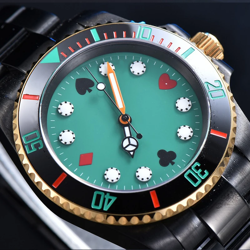 Men Mechanical Watch Miyota 8215 Movement Diving Watch 100m Waterproof Casual Automatic Sports Watch Playing Cards Pattern Dial enlarge