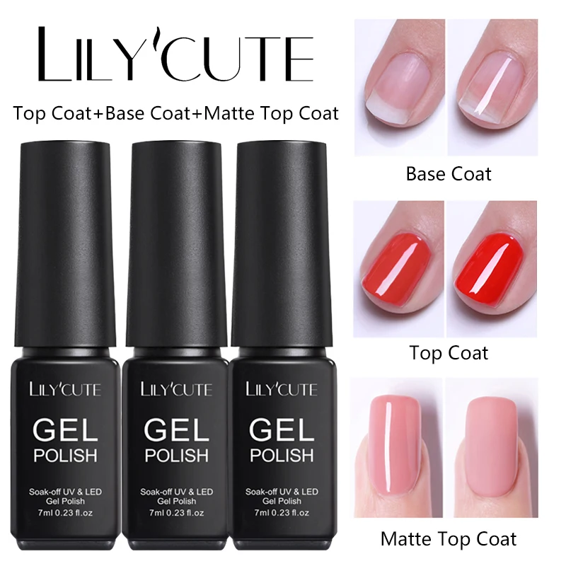 7ml Set 1 LILYCUTE верхнее базовое пальто набор замочить УФ-гель для ногтей 5 мл 7 мл без вытирания растрескивание удаление основы верхнее покрытие лак прозрачный гель - Цвет: 7ml Set 1