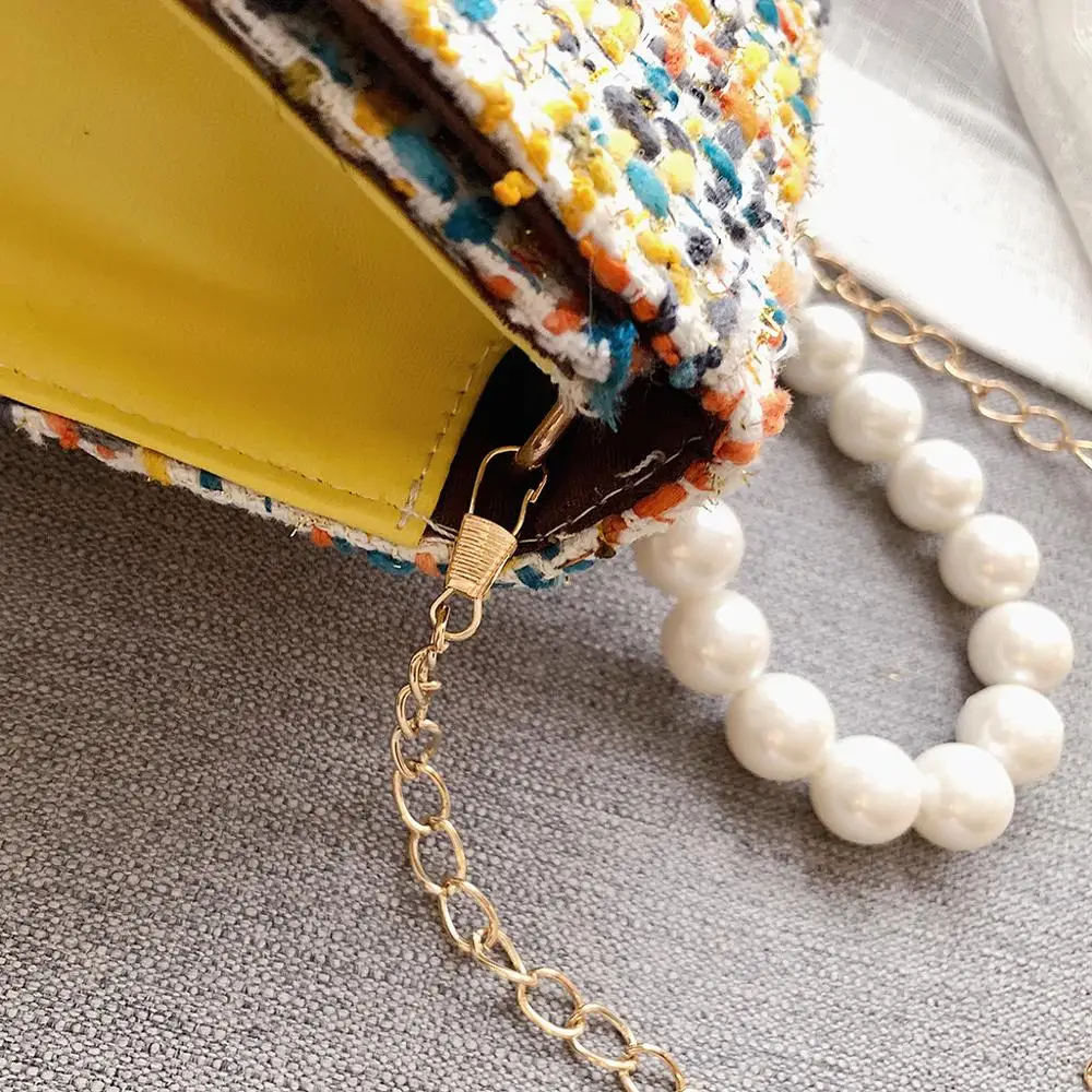 Ретро клетчатая жемчужная сумка через плечо для женщин модная шерстяная