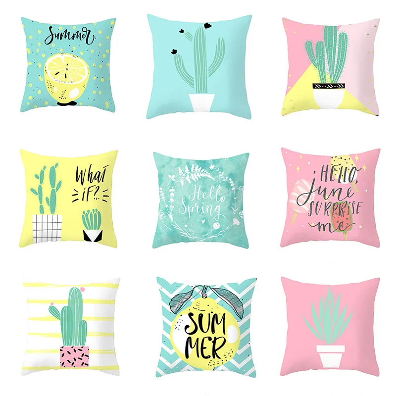

Summer Pillow Covers Pink Green Yellow Fresh Fruits Print Cushion Covers Sofa Modern Nordic Decorative Throw Pillows 45*45cm