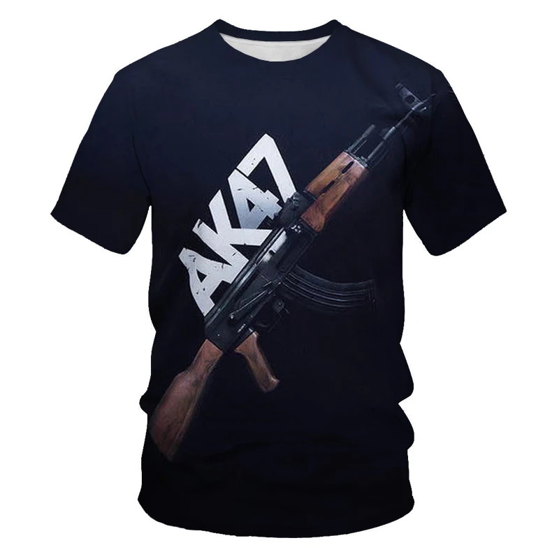 Летняя модная мужская футболка Мужская rifle AK473D с принтом повседневная в стиле хип