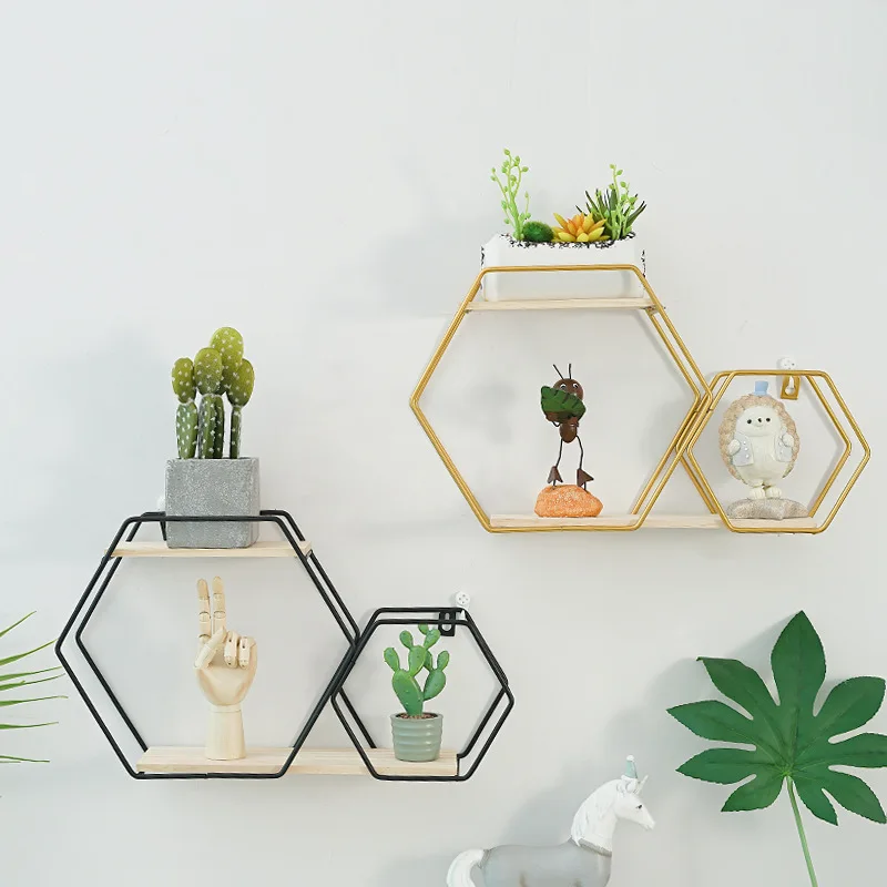 

Ins Nordic modern simple creative iron living room bedroom wall decoration storage partition board free of perforation shelf