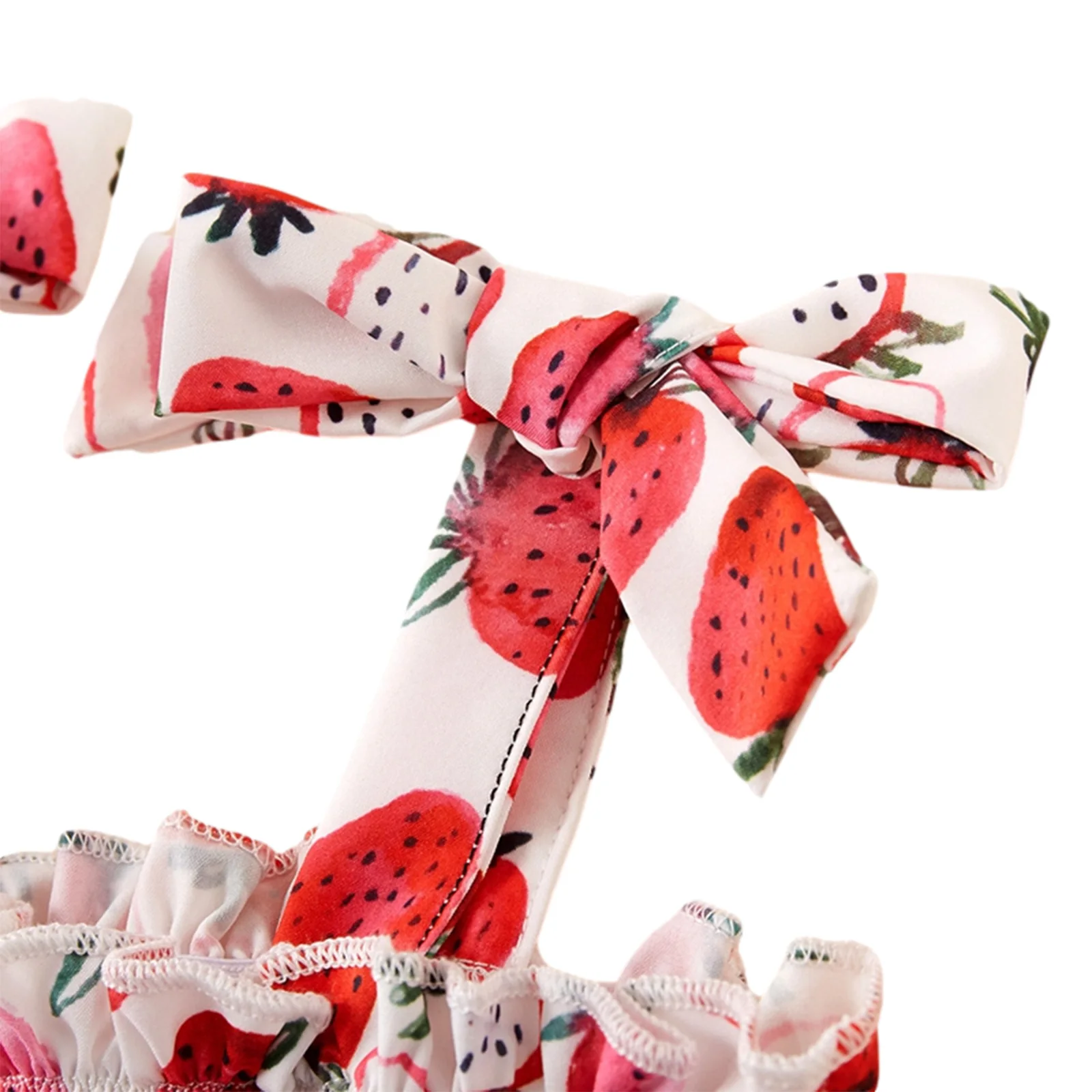 

Girls 2PC Set Sweet Strawberry Flower Lace-up Suspender Top Elastic Waist Short Pants Set