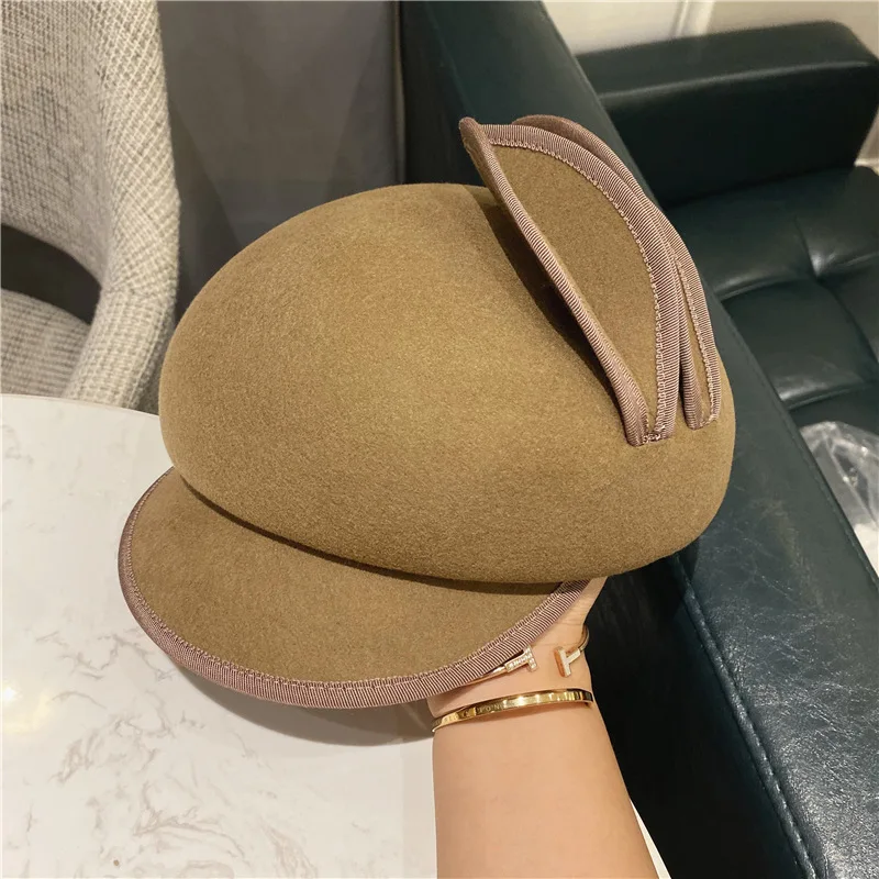

French Retro High-end Woolen Duck Cap European And American Fashion Cute Rabbit Ear Beret British Small Hat