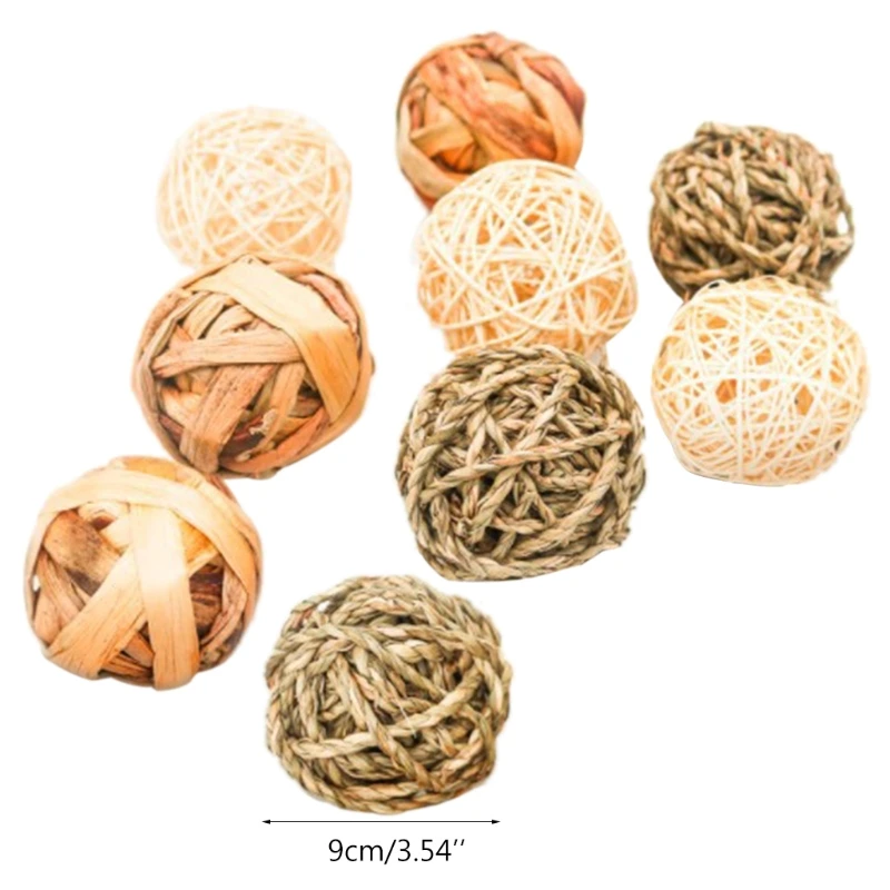 

9Pcs Natural Rabbits Chew Rattan Ball Small Animal Activity Toys Bird Parrot Play Toy Guinea Pigs Gerbil Grass Ball