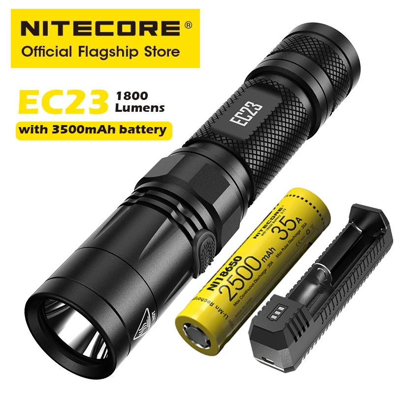 NITECORE EC23 Super Bright Flashlight 1800 Lumens EDC Outdoor Search Small Straight Flashlight With 2500mAh 35A 18650 Battery