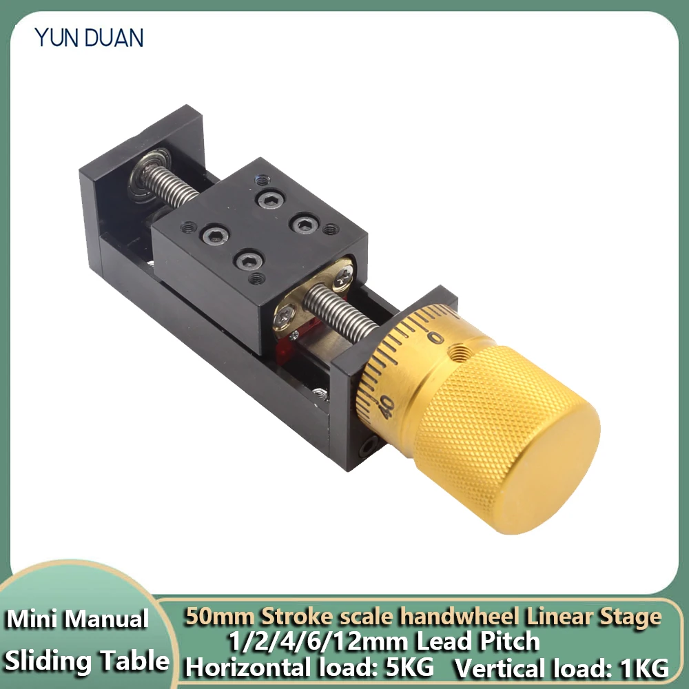 

50mm Stroke Mini Manual Linear Module Scale Handwheel Line Rail Precision Trapezoidal Screw 1-12mm Pitch T-type Slide Table