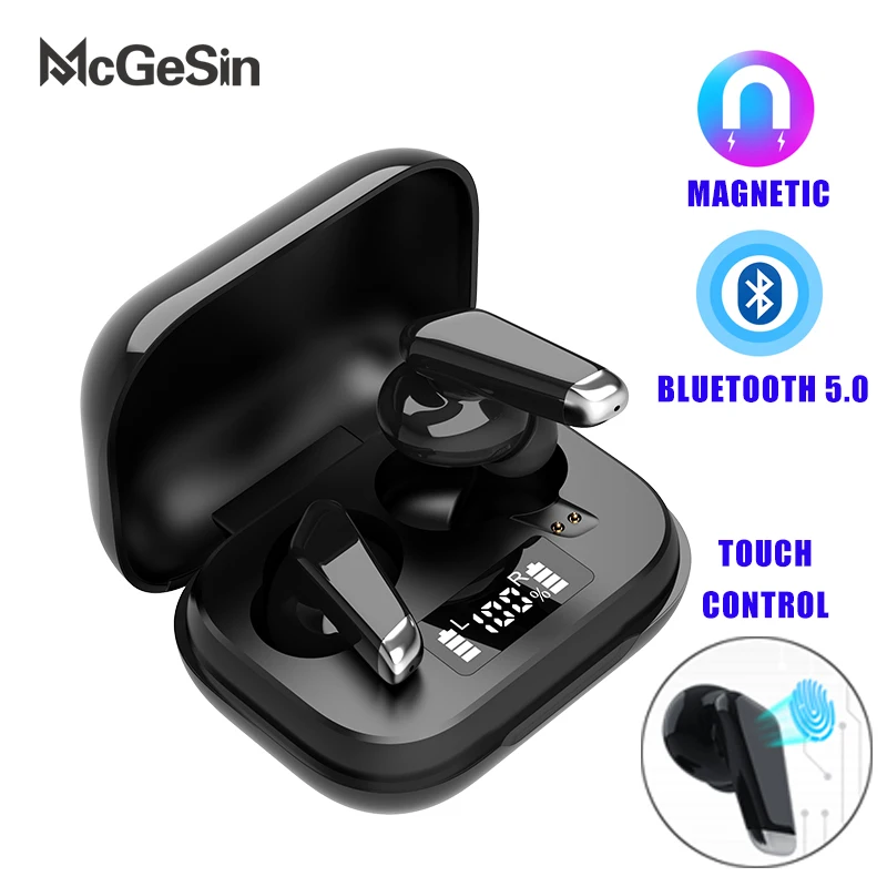 

McGeSin, новинка, беспроводная bluetooth-гарнитура, TWS наушники 9D, глубокий звук, музыкальные гарнитуры, светодиодный дисплей, вкладыши, сенсорное уп...