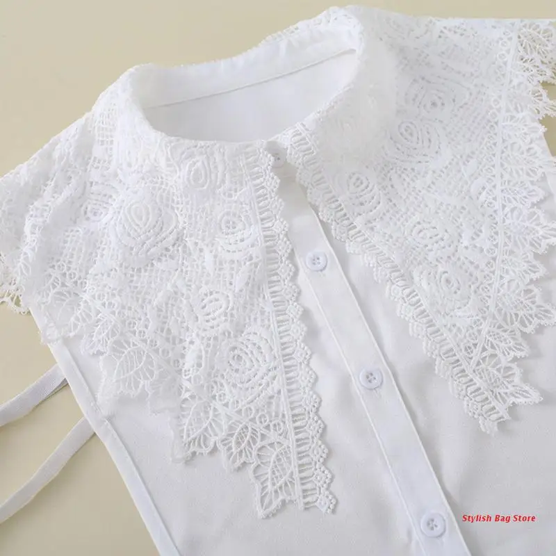 

Women Embroidery Floral Lace Shawl Fake Collar Sweater Detachable Lapel Blouse
