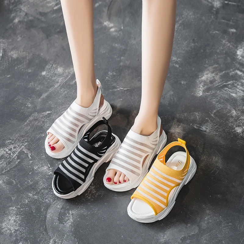 Сандалии женские с открытым носом босоножки на толстой подошве дышащая сетчатая