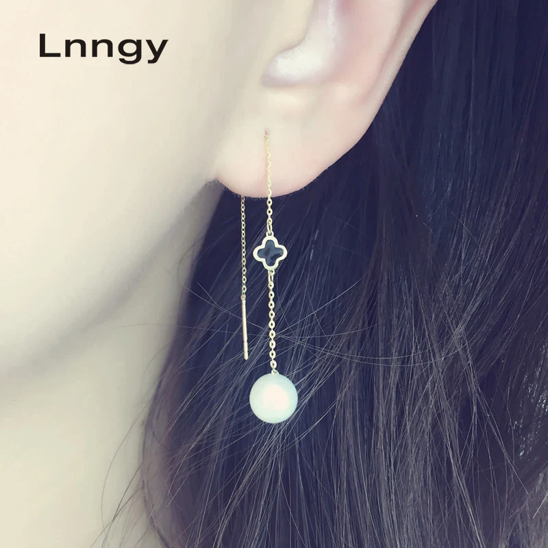 

Lnngy Real 18K Gold Natural Cultured Freshwater Earrings Pearl Drop Dangle Earrings Leaf Jewelry Earrings for Women Girl Gifts