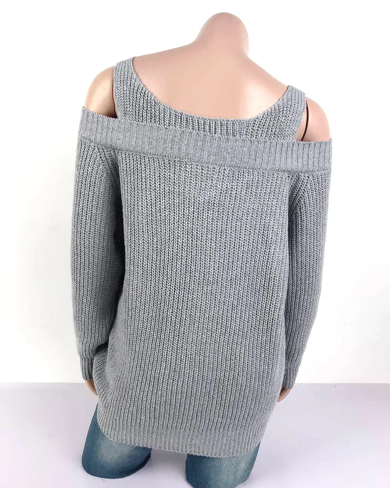 

Fall New Women Stweater Sexy Suspender Off Shoulder Solid Color Casual Long Sleeve Sweater