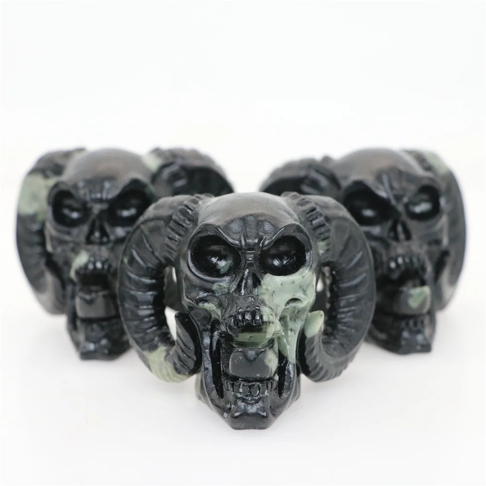 

Randomly Send 1pc 2.3" PEONY STONE Carved Sheep Horn Demon Crystal Skull,Crystal Healing Healing Feng Shui Decoration Decoration