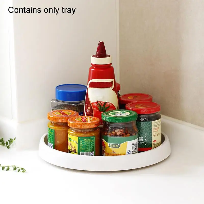 

Kitchen Rotating Condiment Rack Round Tray Seasoning Condiment Boxes Bottles Supplies Kitchen Jars Storage Plastic Corner C4U2