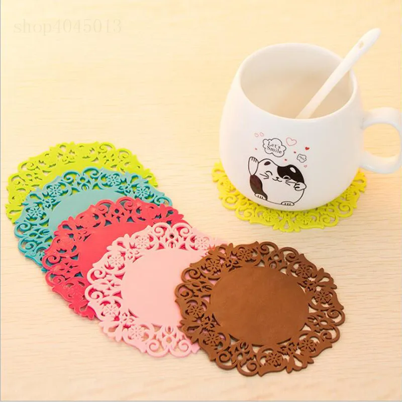 Кружевной цветок полый подстаканник кухонные аксессуары силиконовый коврики