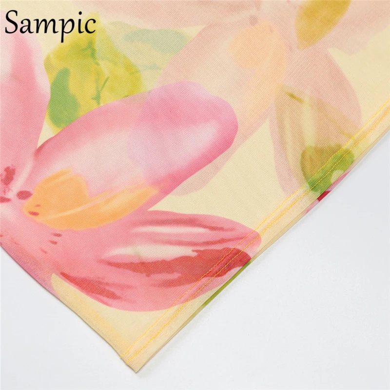 

Sampic O Neck Women Y2K Casual Mesh Long Sleeve Summer Beach Skinny Mini Dress Floral Print Fashion Spring Bodycon Dress 2021