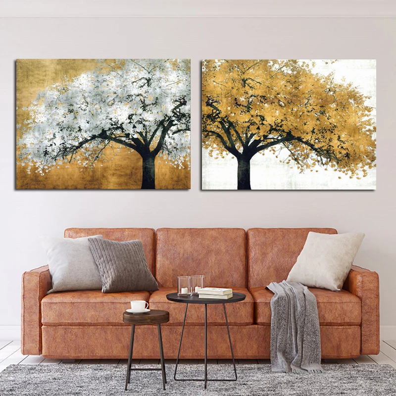 OUCAG желтый и белый цветок на дереве холст с принтом современный искусство